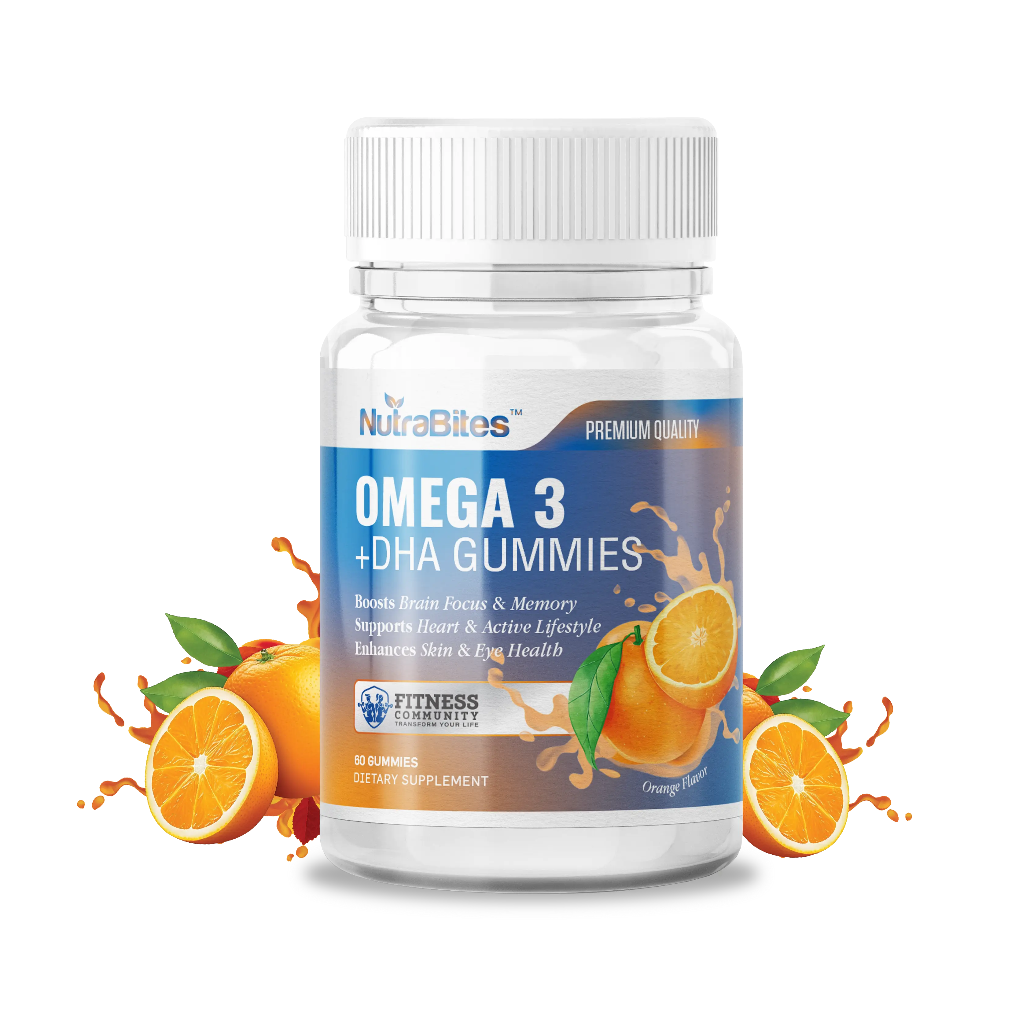 Omega 3 + DHA Gummies for Brain Heart & Eye Health Fish Oil Based Daily Supplement for Adults Kids Delicious Orange Flavor Natural Vitamin Dietary Supplement - Healthcare