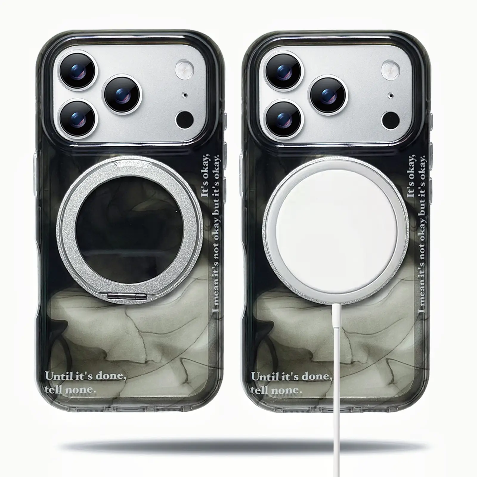 Ink Wash Gradient Magnetic Phone Case With 360°Rotating Ring Stand, Shockproof Transparent Protective Cover shiny
