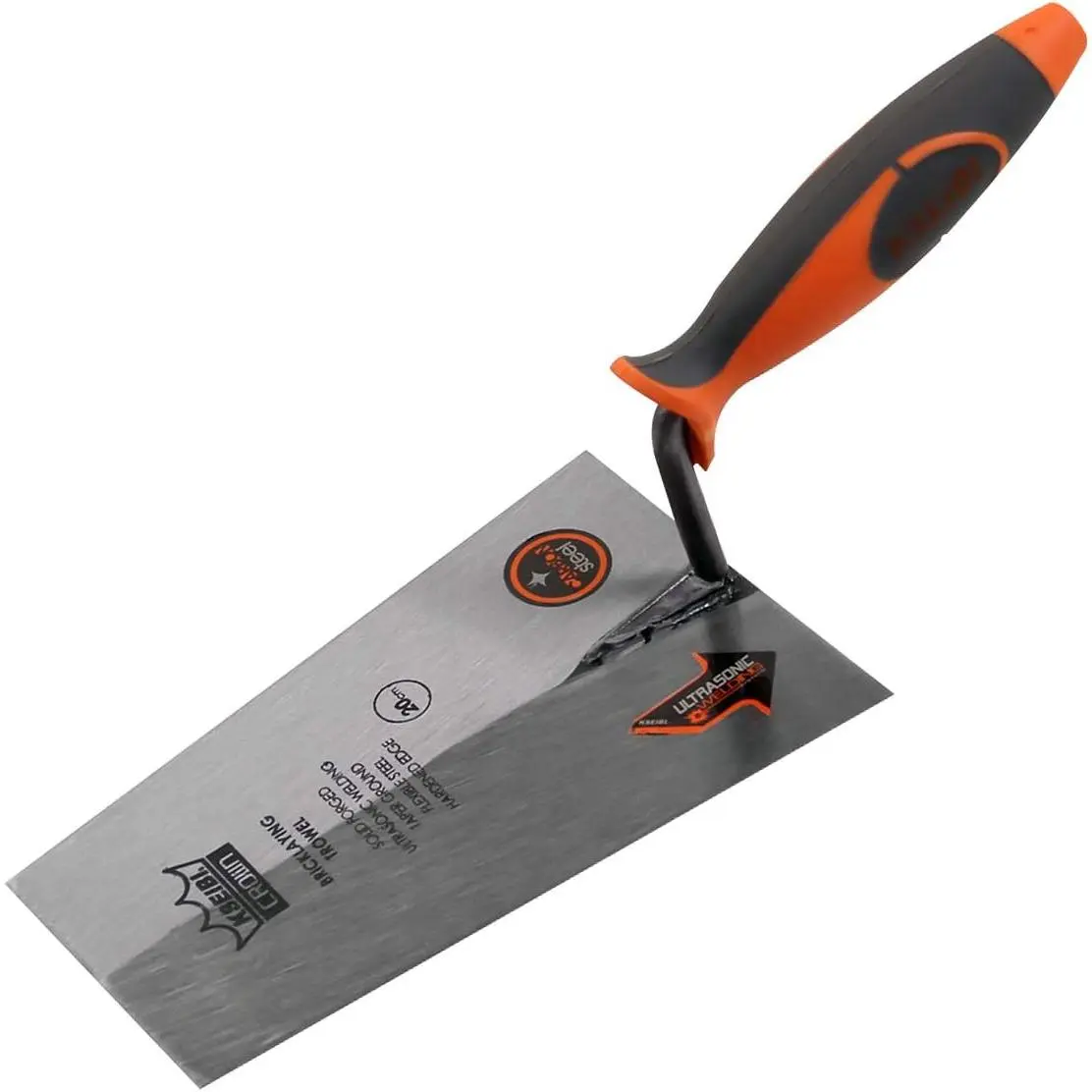 8in (200mm) Narrow Bucket Brick Trowel with Rubber Handle, Square Tip, Construction & Home Repair Masonry Tool (Model 281470), Home Repair Tools