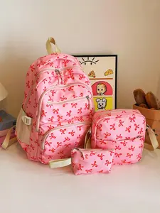 Sweet  simple fashion bow print three-piece backpack, small fresh multi-pocket backpack, casual daily exquisite commuter   versatile backpack handbag storage bag, suitable for student  , daily travel and so on.
