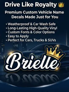 Custom Vehicle Name Decal with Vector Crown – Personalized Car Window Vinyl Sticker