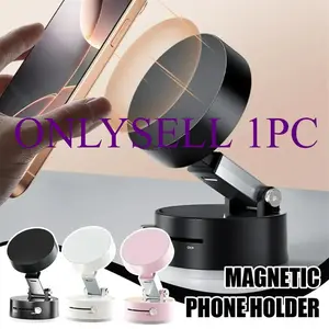 Vacuum Magnetic Phone Stand, Foldable Portable Suction Cup Holder, Car Cellphone Mount, Compatible with Apple & Android, Ideal for Kitchen and Car Installation