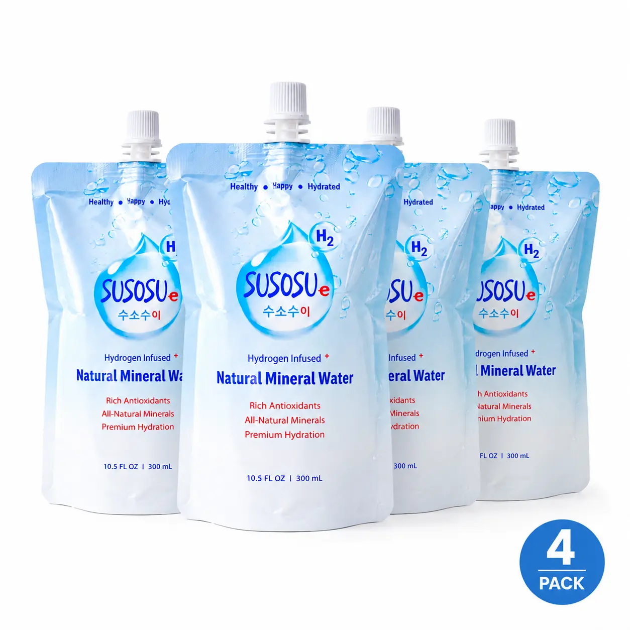 Susosu Hydrogen Water, Korean Natural Mineral Water, 10.5 Fl Oz, 4 Pack