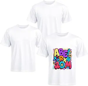 Joyclub 3 PCS White Polyester T Shirts Bulk Sublimation Blanks Unisex Wholesale Crew Neck Short Sleeve for Heat Transfer DIY