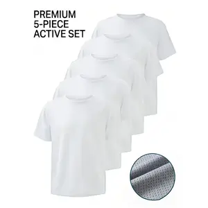 5-Pack Kids White Mesh T-Shirts Ages 4-18 Boys Girls | Quick-Dry Breathable Active Tees for School Sports Playground Daily Wear summer top seasonal casual clothes little slight stretch t shirt popular
