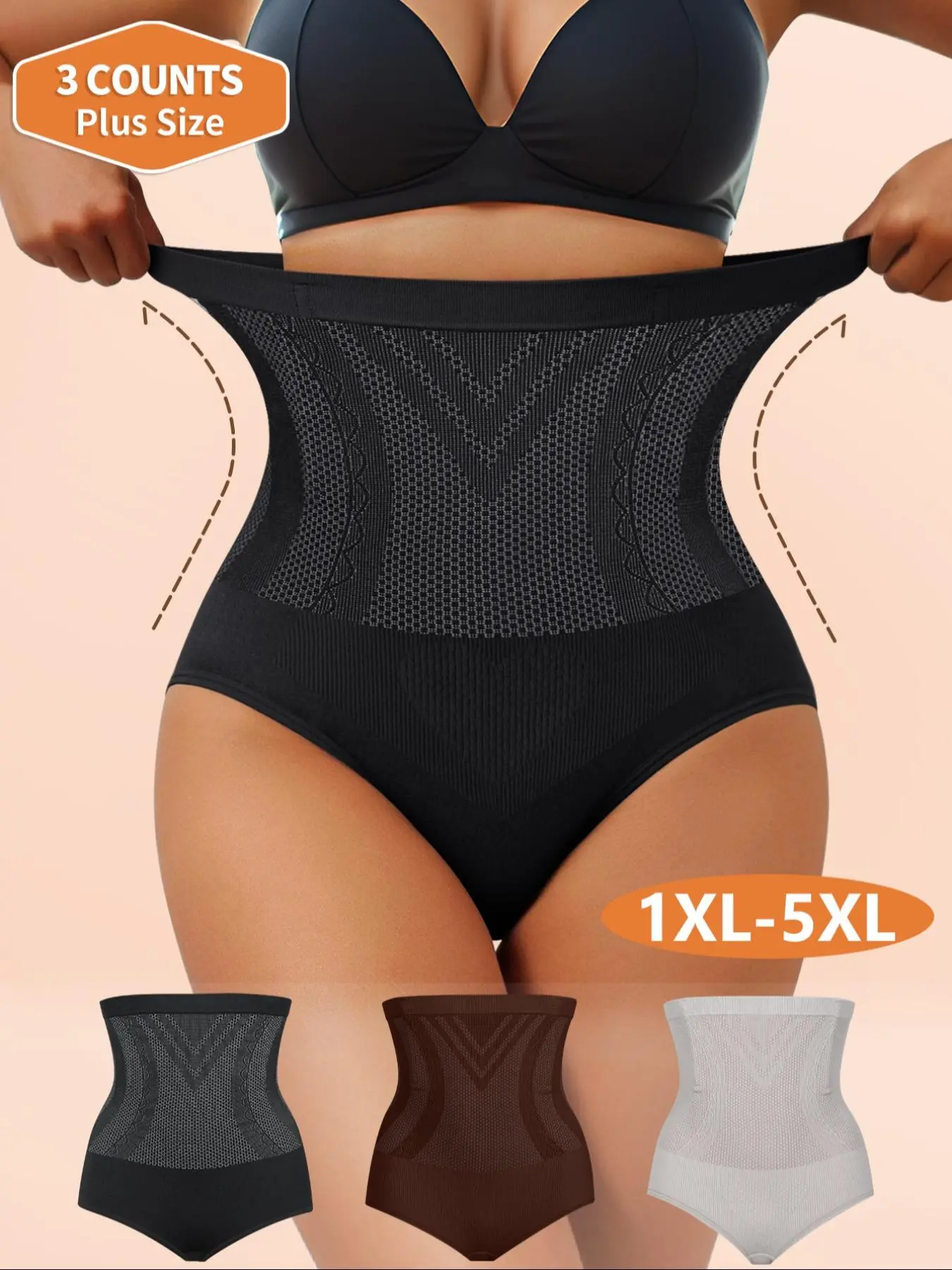 Morelect 3-Pack High-Waisted Shapewear Panties, Seamless Triangle Underwear for Women, Soft Fit, All-Seasons Casual Style