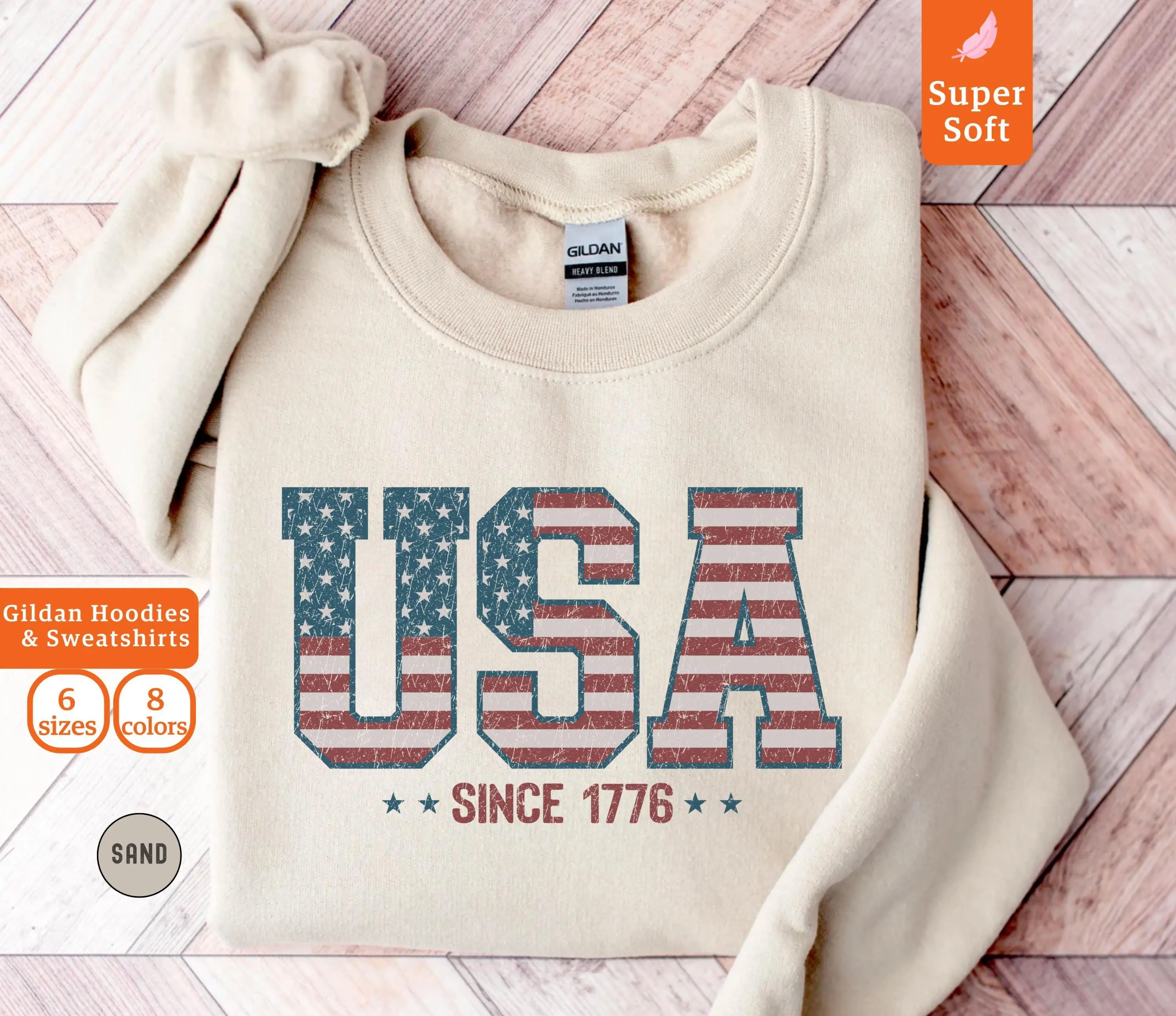 Retro USA Flag Sweatshirt, 4th of July, American Pride