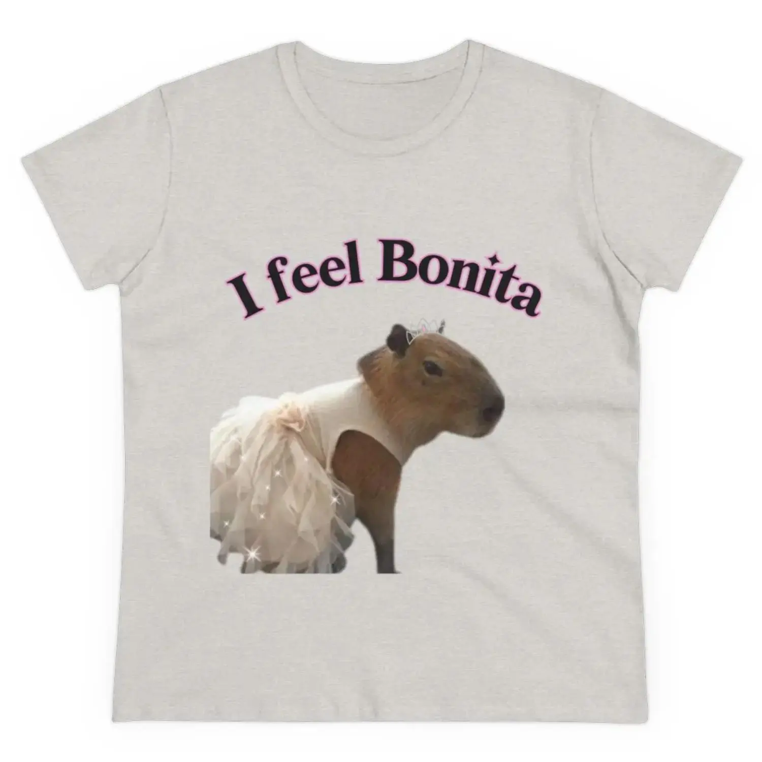Funny Women's Cotton T-shirt Featuring Capybara with I Feel Bonita Sparkly and Cute Design