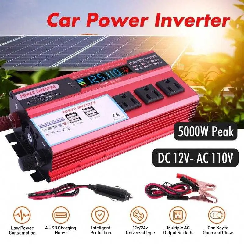 5000W Peak Surge Power Inverter (2500W Rated Continuous Output) for Vehicle & Camping Gear, RV Life Ready Compact Outdoor Transformer with 3 AC Sockets, USB Ports & 60Hz Frequency, Car Accessories, Outdoor Gear for Adults, Cars Accessories, Outdoor Stuff