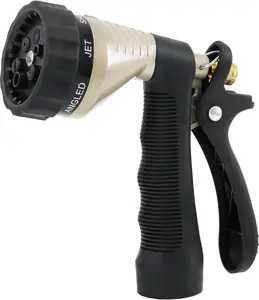 RESTMO Heavy Duty Metal Garden Hose Nozzle, Zinc Alloy Water Hose Nozzle, High Pressure Hand Sprayer with 6 Adjustable Watering Patterns, for Watering Plants, Car Washing & Pet Showering, Black
