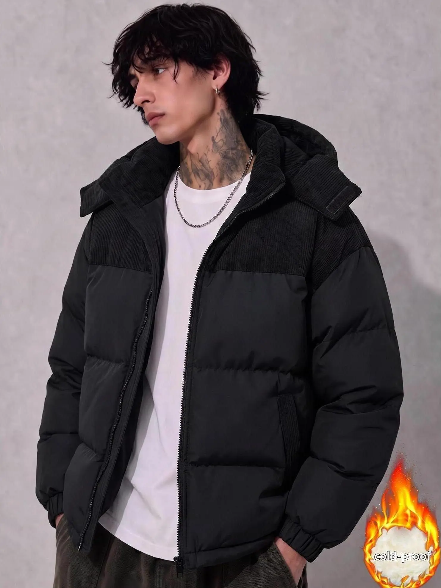 Men’s Winter Puffer Jacket Thick Warm Hooded Coat, Cold Weather Windproof Outerwear, Oversized Streetwear Bubble Jacket for Men, Casual Daily Wear Jacket, Cozy Lightweight Winter Coat for Outdoor Travel & Work