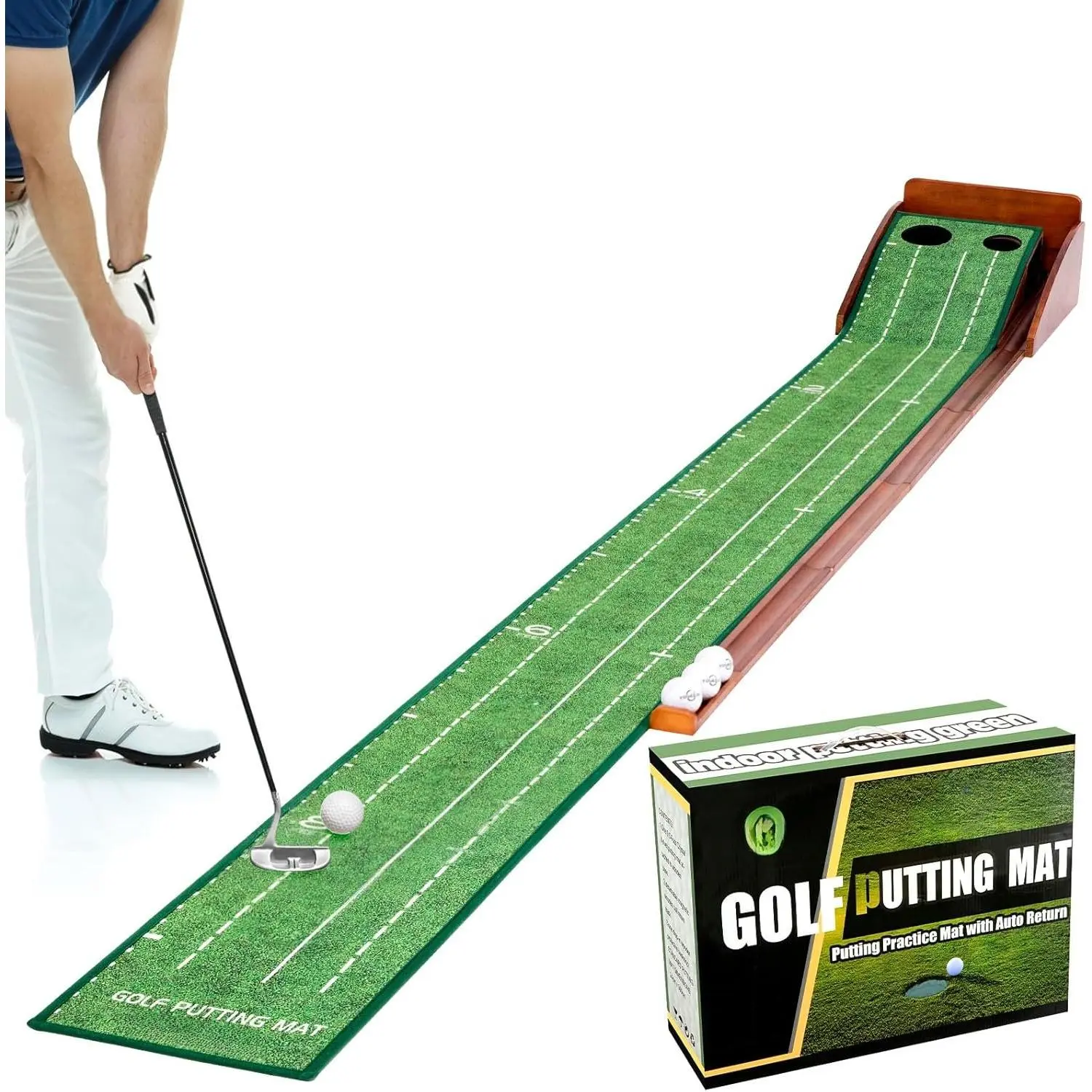 Putting Green Indoor,Golf Putting Mat with Auto Ball Return,   Surface, Practice Putting mat,   Aid &  for Golf Lovers Christmas