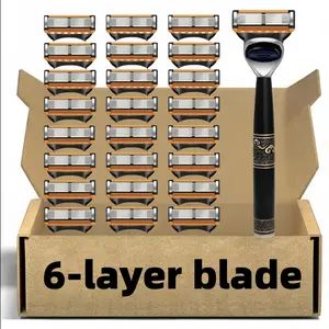 Men's Manual Shaver Set, Shaving Razors, Blade Material Safe And Rust Proof, 6-Layer Stainless Steel Blades, Easy To Use And Replace, High-Quality Material Can Be Cleaned as a Whole, Classic Men's Shaver