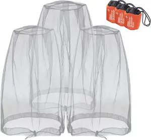 New Deal - Mosquito Head Mesh Nets Gnat Face Netting for No See Ums Insects Bugs Gnats Biting Midges from Any Outdoor Activities, Works Over Most Hats Comes with Free Stock Pouches (3pcs, Grey)