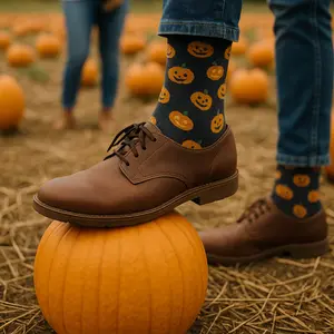 Men's Halloween Socks Charcoal Gray Crew Socks Pumpkin Socks