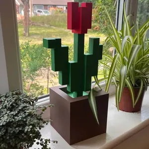 Minecraft Tulip 3D Model Pixel Art Flower Decoration, Perfect Home Decor Accessory, Unique Minecraft Themed Ornament