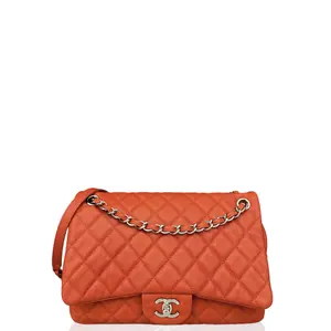 Pre-owned CHANEL Leather Shoulder Bags Flap Bag Grained Calfskin Orange (zz022826b1)