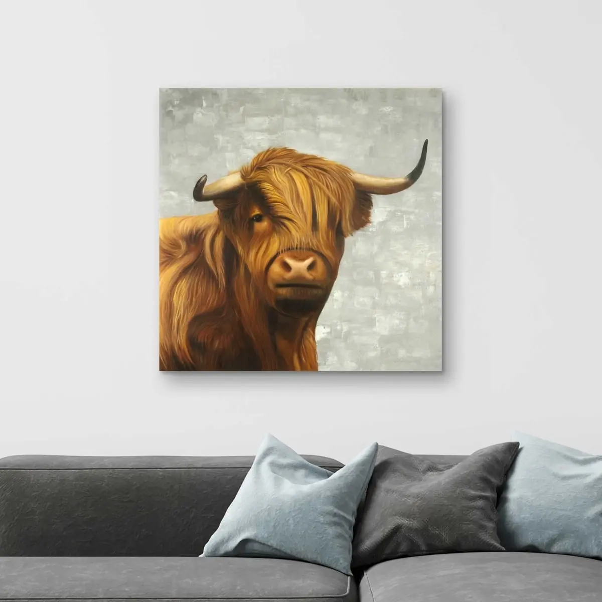 Begin Home Decor C1RC3232EPDI9M 32 x 32 in. Highland Cattle Canvas - Farmhouse Bedroom Decor - Home Art