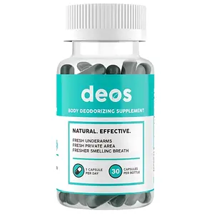 DEOS Whole Body Internal Deodorant Gut Skin Health Support with Natural Chlorophyl 30 Capsules for Digestive Detox Odor Control