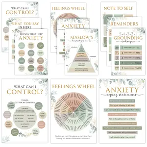 Greenery Mental Health Posters, Set 10 Pcs (10"*14") Decor Ornaments Decoration Wall