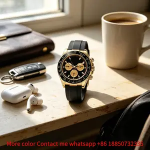 All Gold Ceramic Bezel Racing Chronograph, Rubber-Strap Sports Stopwatch & Timer Watch