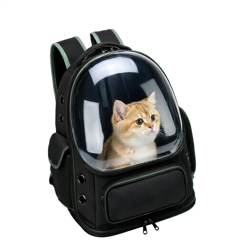 BIBICUTE Space Capsule Pet Backpack - Oxford Cat Carrier Backpack with Transparent Bubble Window, Breathable Travel Carrier for Small Dogs & Cats Up to 18 Lbs