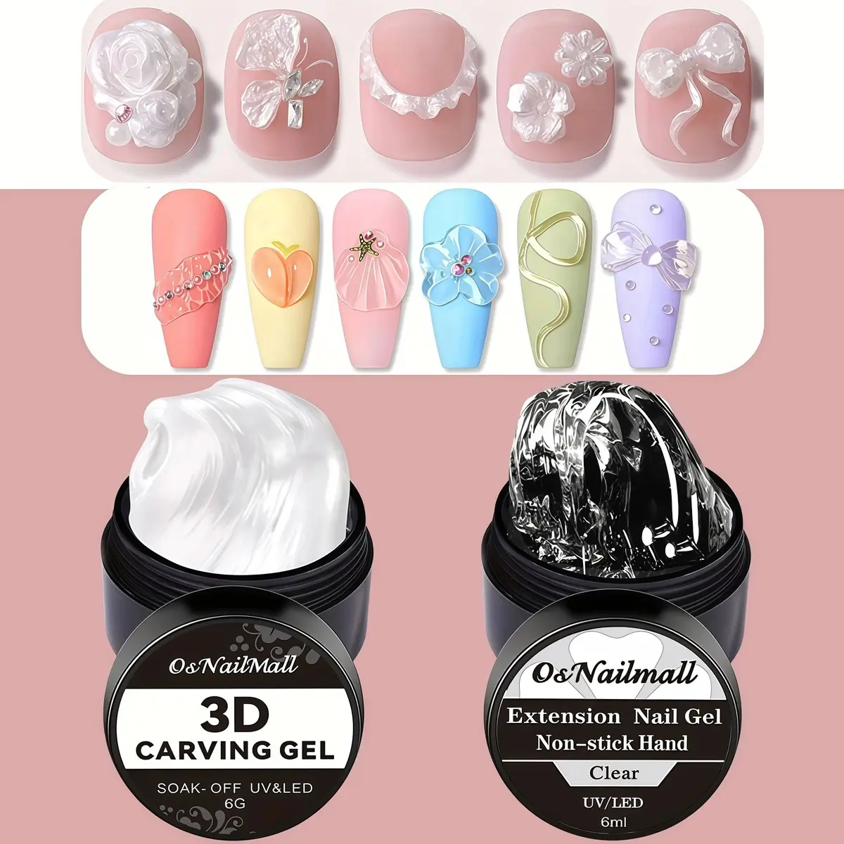 Osnailmall 2pcs Gel Based Non-Stick Hand Sculpting Gel, DIY 3D Nail Art Painting Gel, Pearl Shell Thread Carving Gel, Nail Extension Gel, Manicure Gels, DIY Manicure Tools Clear Nail Products
