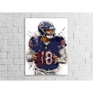 Caleb Williams Poster, Chicago Bears, Gallery Canvas Wrap or Museum-Quality Poster, Fine Art, Wall Decor for Man Cave, Kids room