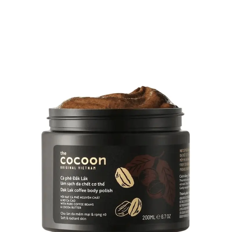 COCOON Dak Lak Coffee Body Scrub, Vegan Exfoliating Polish with Shea and Cocoa Butter for Smooth, Renewed Skin - 200ml, Body Care, Smooth Skin, Energizing, Natural Blend