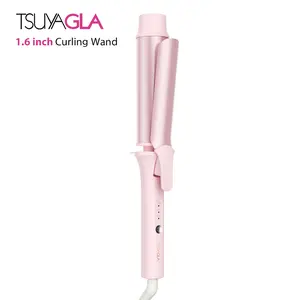 TSUYAGLA 1.6 Inch Large Barrel Curling Wand, Ionic Ceramic Hair Curler for Long Hair, Professional Big Wave Wand with Auto Shut-Off
