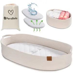 PERABELLA Premium Baby Changing Basket with Soft Foam Pad & Waterproof Cover - Brown