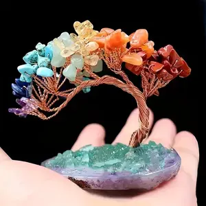 Natural Stone Tree of Life Decoration Craft, Creative Tree Shaped Desktop Ornament, Desk Decoration for Home Office, Gift for Friend & Colleague