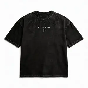 Men's Cross & Letter Print Round Neck Tee, Casual Street Short Sleeve T-shirt for Summer, Men's Top for Daily Wear, Athletic T Shirt  Vintage Washed Cotton T-Shirts Casual Streetwear Baggy Tops