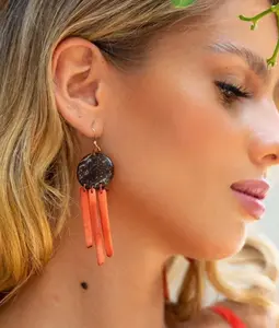 Coral Tagua & Coconut Shell Earrings