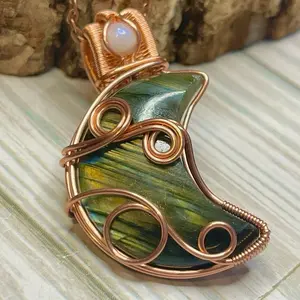 Labradorite & Moonstone Moon Wire Woven Copper Necklace~ For Transformation, Healing, and Intuition