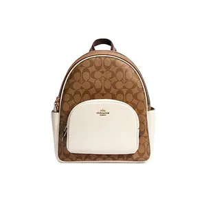 COACH Court 27 Signature Monogram Backpack with Leather Accents for Women in White and Brown