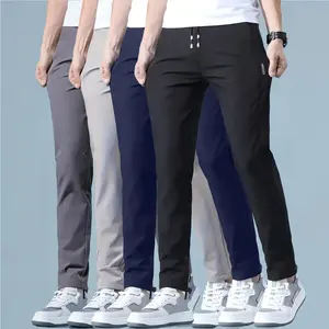 Men’s summer solid-color breathable lightweight pants, comfortable, with an elastic waistband and drawstring, side pockets, machine washable—ideal for gym, office, and outdoor leisure; athletic-style trousers
