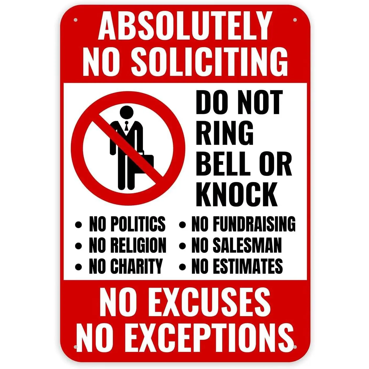 1PC No Soliciting Sign for Home, 12 x 8 Inches - Aluminum - Do Not Knock Please Dont Ring Doorbell - No Silication Solicitors Soliciting Sign for Front Door Home House