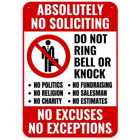 1PC 60mil Sturdy Aluminum Alloy Rectangle No Soliciting Wall Metal Plaque - 12x8in Home Sign, UV Resistant, Durable Digital Print, Colorful Modern, Predrilled Holes, Rounded Corners, Easy Install, Home Business Decor, From-Distance Read