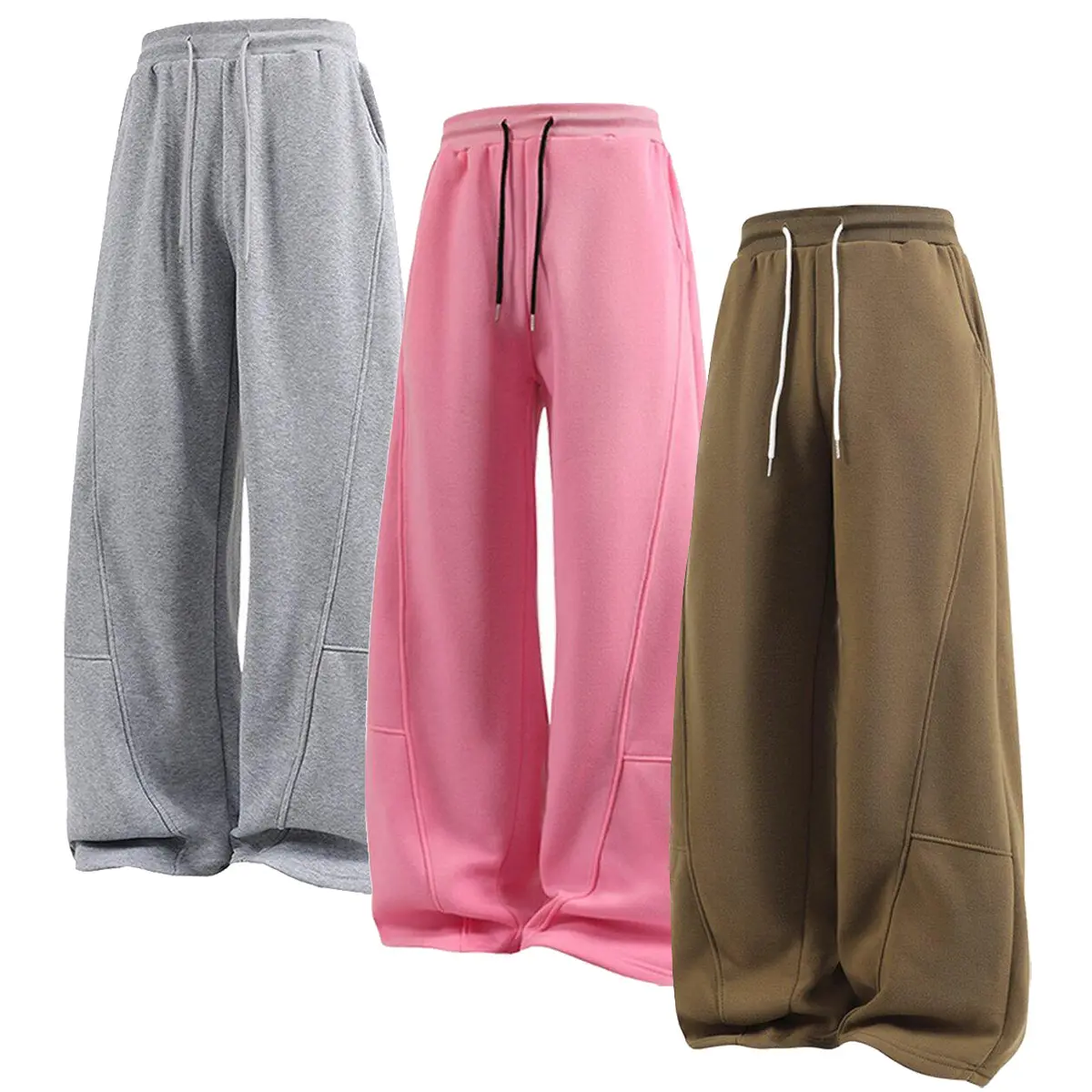 Men's Baggy Sweatpants, Unisex Winter Warm Drawstring Waist Straight-Leg Athletic Pants with Pockets, Blush Pink Baggy Sweatpants for Fitness, Casual Commuting