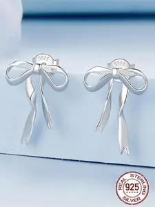 925 Sterling Silver Cute Bowknot Design Earrings, Stud Earring Jewelry, High Quality Earrings, Fashionable Earrings for Women & Girls, Trendy All-match & Exquisite Jewelry for Birthday Gift