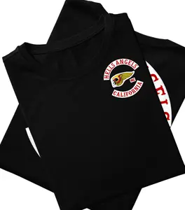 Biker Wings Patch Black T-Shirt - Motorcycle Club Graphic Tee