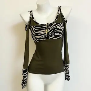 Spicy cotton Shibuya zebra print top, autumn/winter wasteland style Y2K American T-shirt, slimming, backless, long sleeves