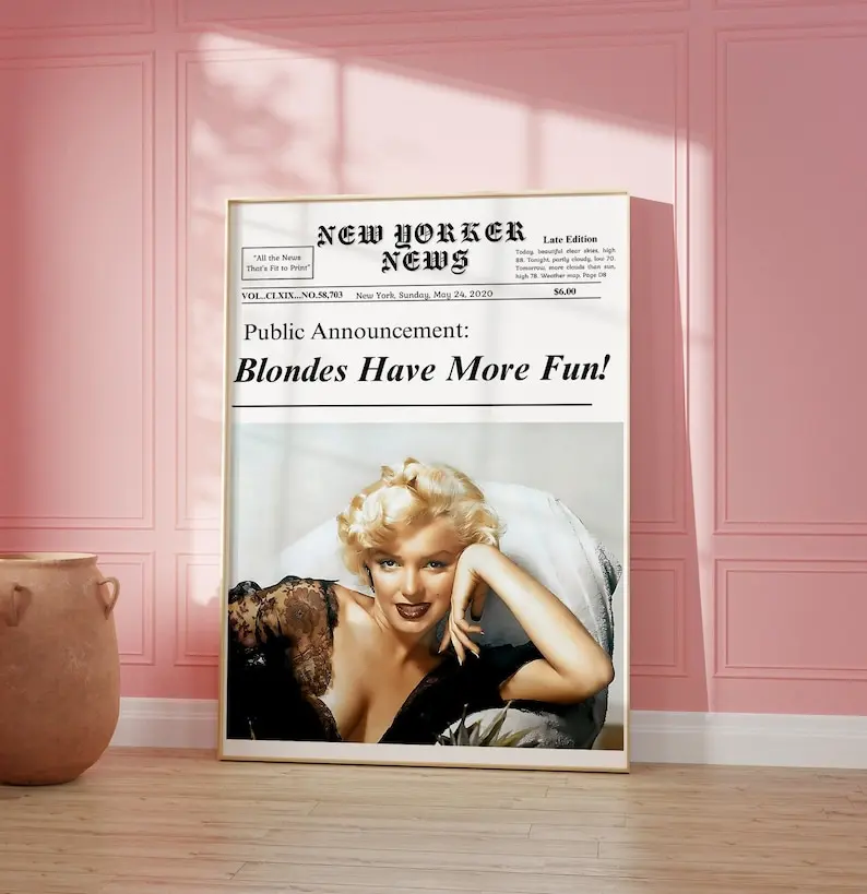 Blondes Have More Fun | Printable Art | Trendy Prints | Girly Art Prints | Newspaper Print | Girly Wall Art | It Girl Print | Dorm Wall Art