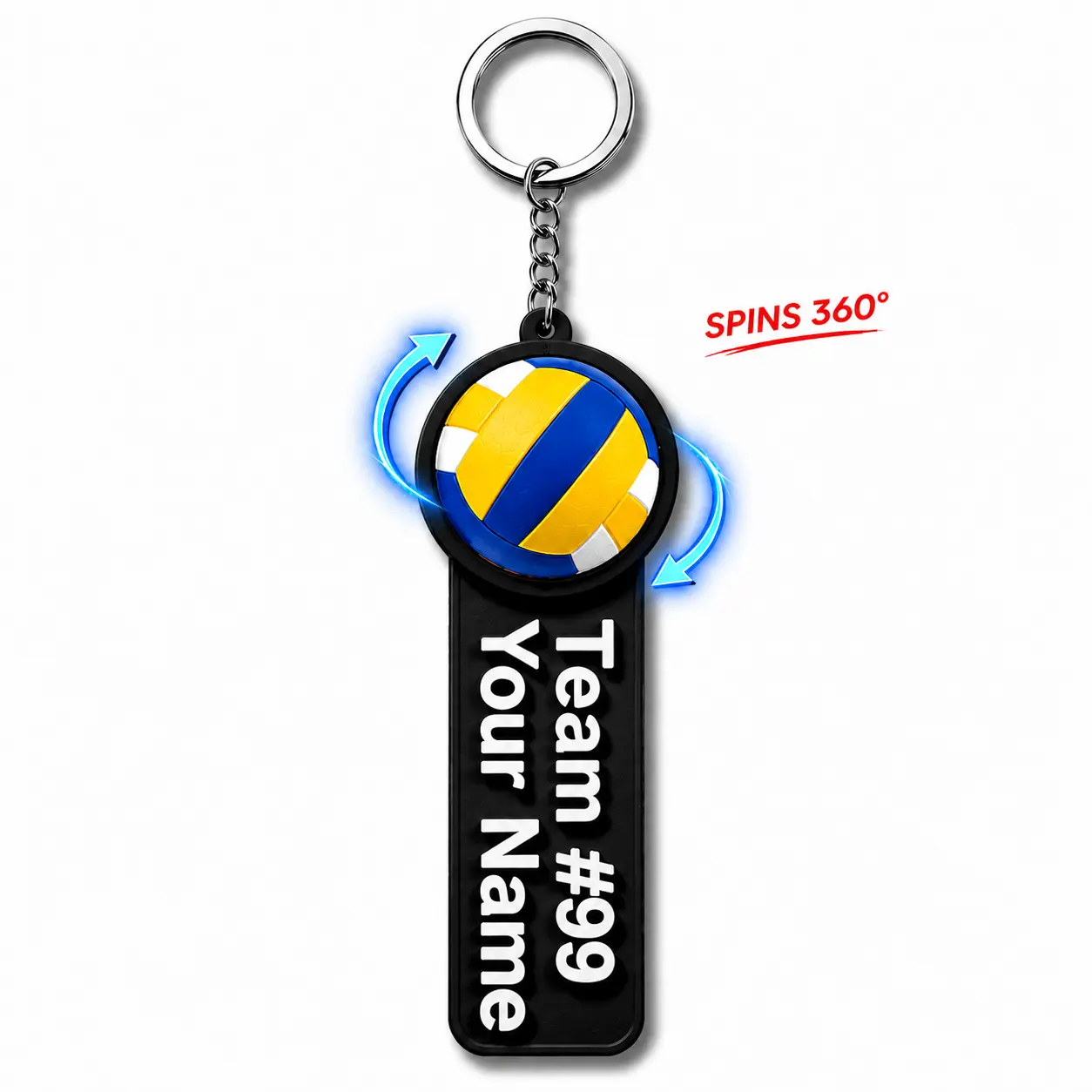 Personalized Volleyball Keychain - Custom Name Tag, Rotatable Volleyball Bag Charm, 3D Printed Fashion Accessory