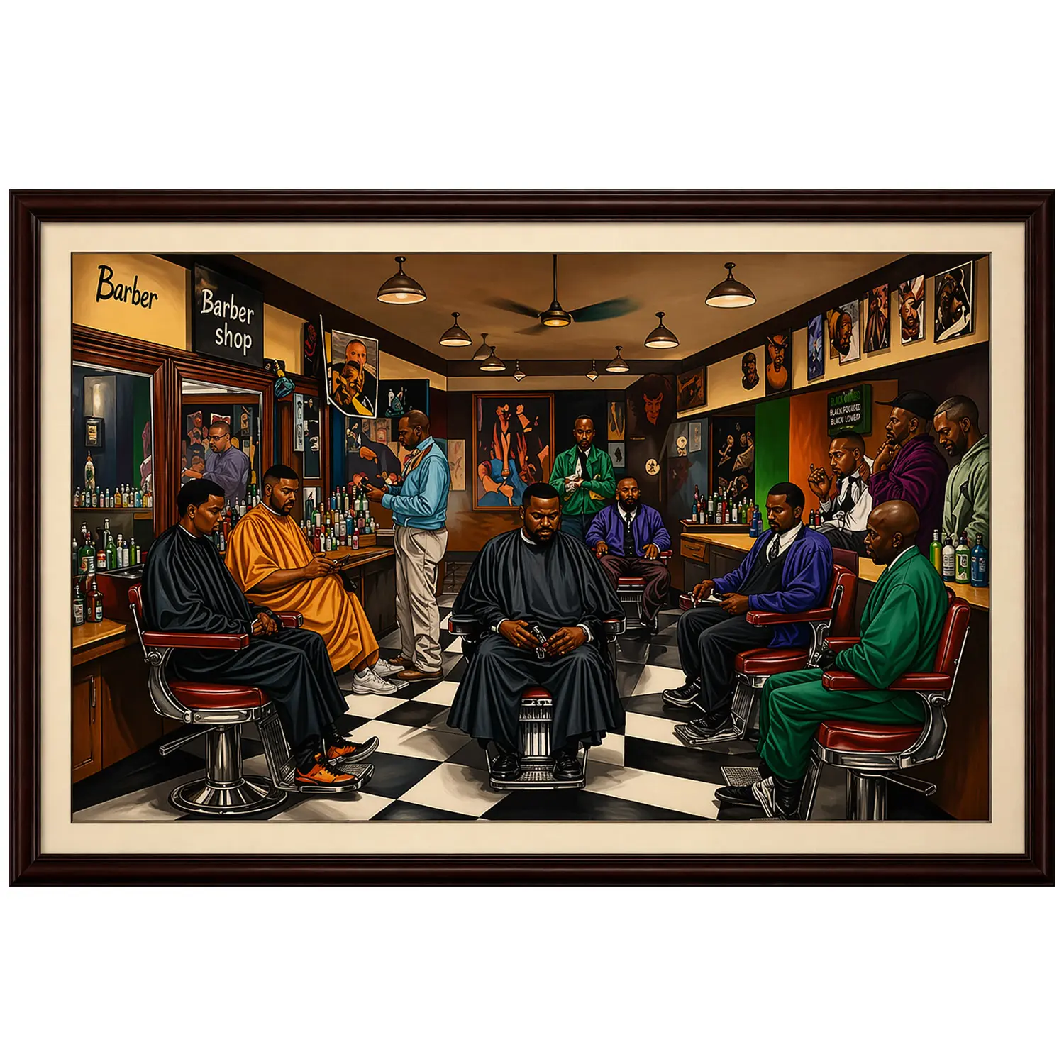 Vintage Barber Shop Framed Poster, Classic Grooming Lounge Wall Art Print, Urban Culture Decor for Living Room Office Salon Barbershop Gift