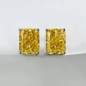 S925 Sterling Silver Purple Rectangle Stud Earrings for Women, Sparkling Cubic Zirconia Hypoallergenic Minimalist Jewelry, Elegant Gift for Birthday Anniversary