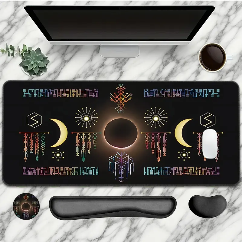 Nebula Pattern Mouse Pad With Wrist Rest Set 4PC Black Large Gaming Mouse Pads Cosmic Style Mouse Pad For Desk XXL Non-Slip Rubber Base Desk Pad Keyboard Mat For Office Home Desktop Protector Decor Mousepad Desk Mat Mousepads