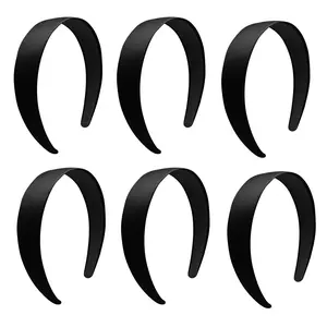 1.2 Inch Satin Headbands, Ladies and Girls Antiskid Hard Hair Bands, DIY Hair Headbands, 6 Pcs Black. No Brand No Brand No Brand