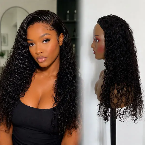 60 Second Hair Water Wave 20" Human Hair Half Wig Beginner Friendly Quick Install No Lace Wig 180% Density